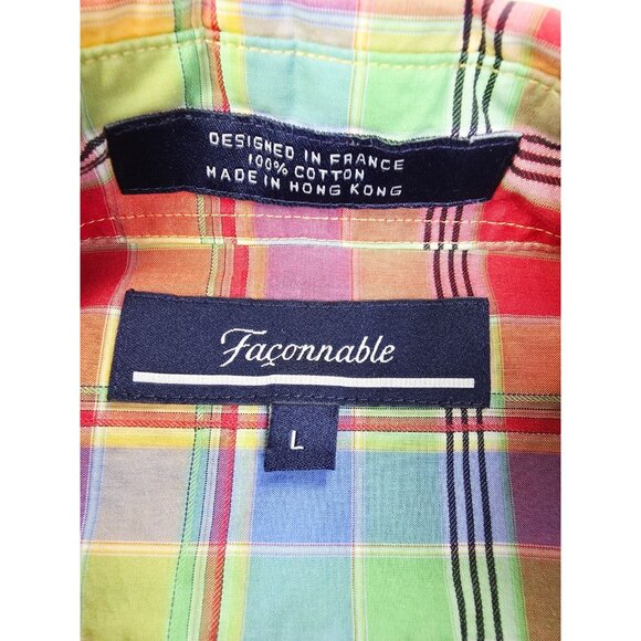 Faconnable Size Large Mens Multi Check Pocket Logo Tag Button Down Cotton Shirt - Picture 4 of 8